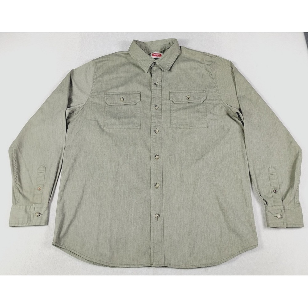 Wrangler Shirt Mens Large Green Twill Long Sleeve Button Up Western Cowboy Rodeo